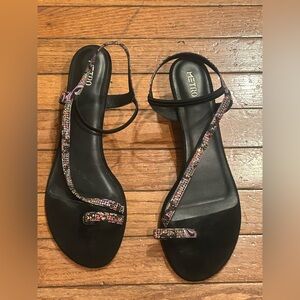 Metro Women's Black and Multicolor embellished kitten heel Sandals size 43